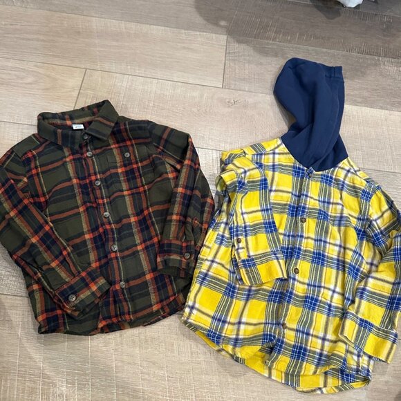 CARTER'S OLD NAVY BOYS 5T LONG SLEEVE FLANNEL BUTTON SHIRTS HOODED - Picture 1 of 11